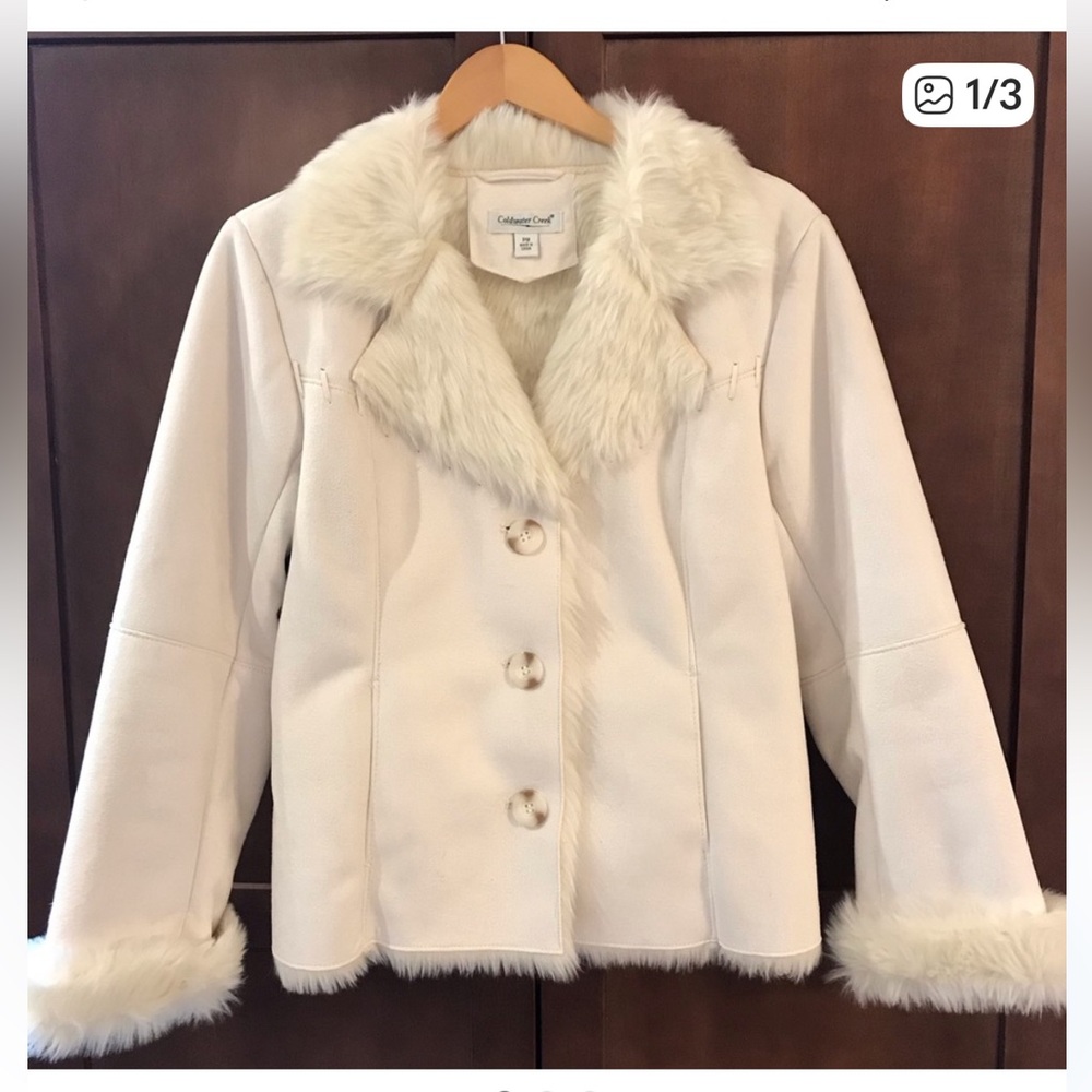 Coldwater Creek | Cream machine washable Jacket lined with Faux Fur